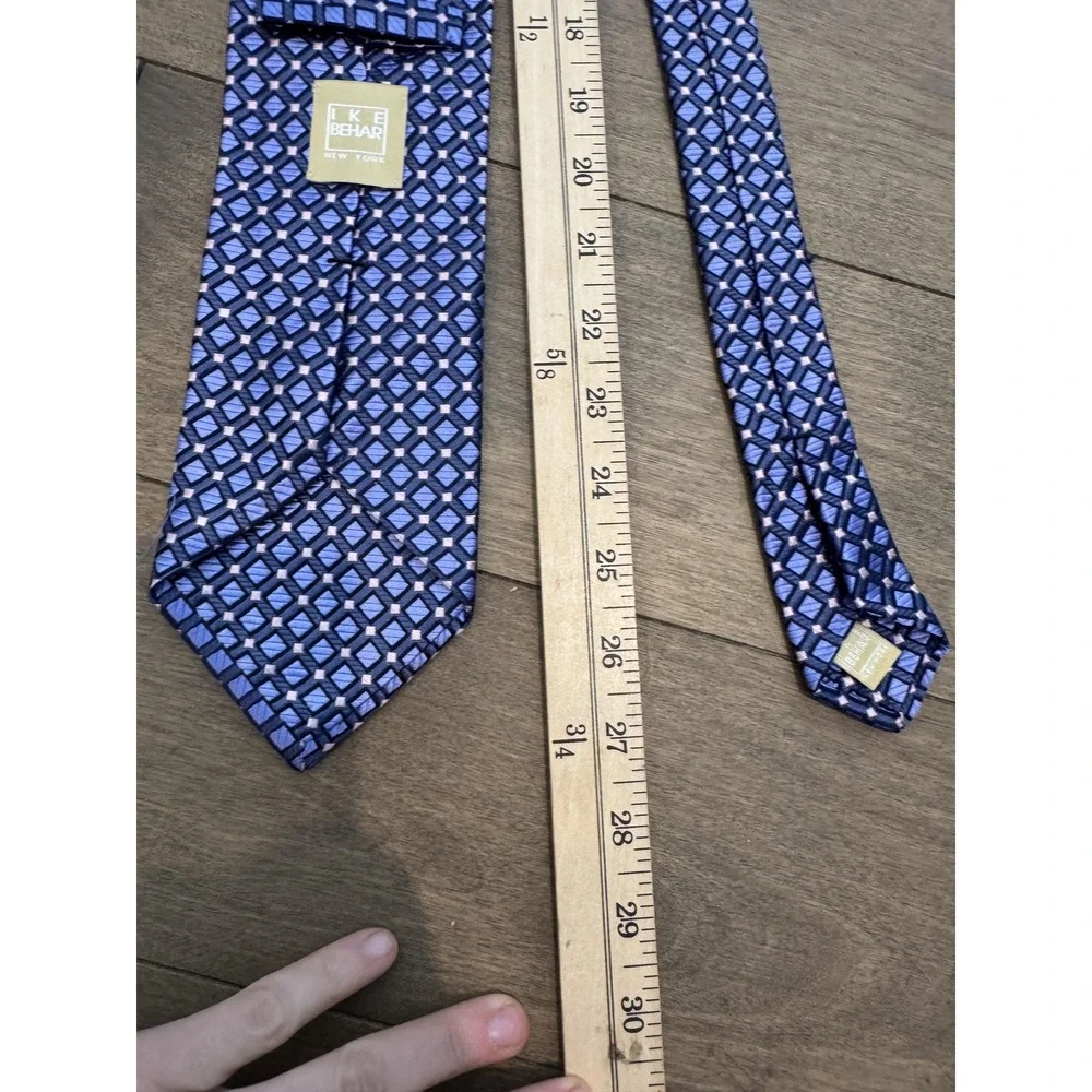 Ike Behar Tie Mens One‎ Size Blue Geometric Woven Classic Dress Necktie